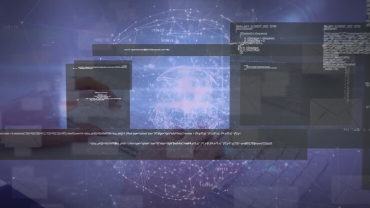 Animazione di elaborazione dati informatica su una tastiera del computer