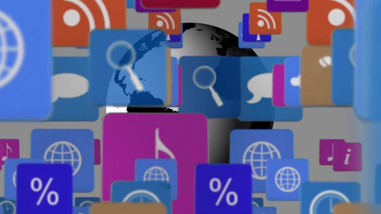 animación de iconos de las redes sociales en todo el mundo