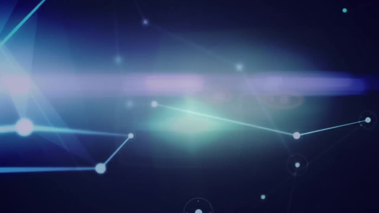 animación de una red brillante de conexiones sobre un punto de luz contra un fondo azul