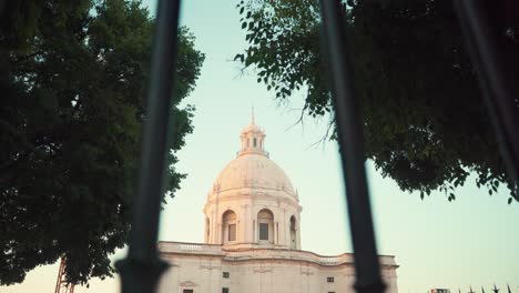 lisbon cathedral national pantheon through fences at dawn with travel motion