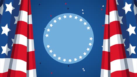 estados unidos de américa celebración tarjeta animada con banderas de estados unidos