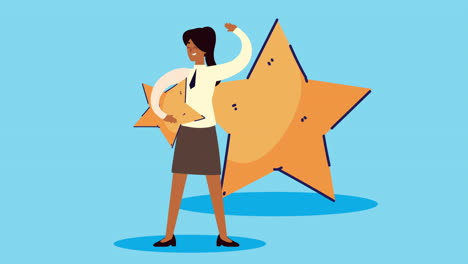 elegant businesswoman with golden stars animation