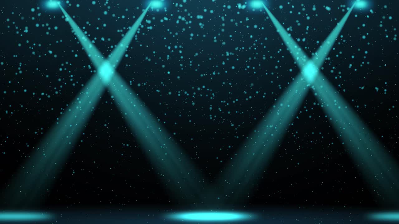 Blue spotlights and particles in synchronized motion