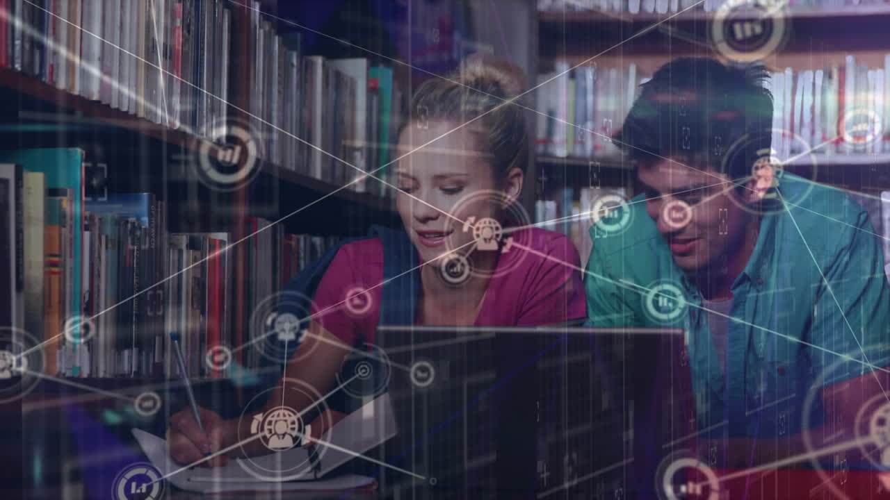 animación de redes y procesamiento de datos sobre estudiantes caucásicos.