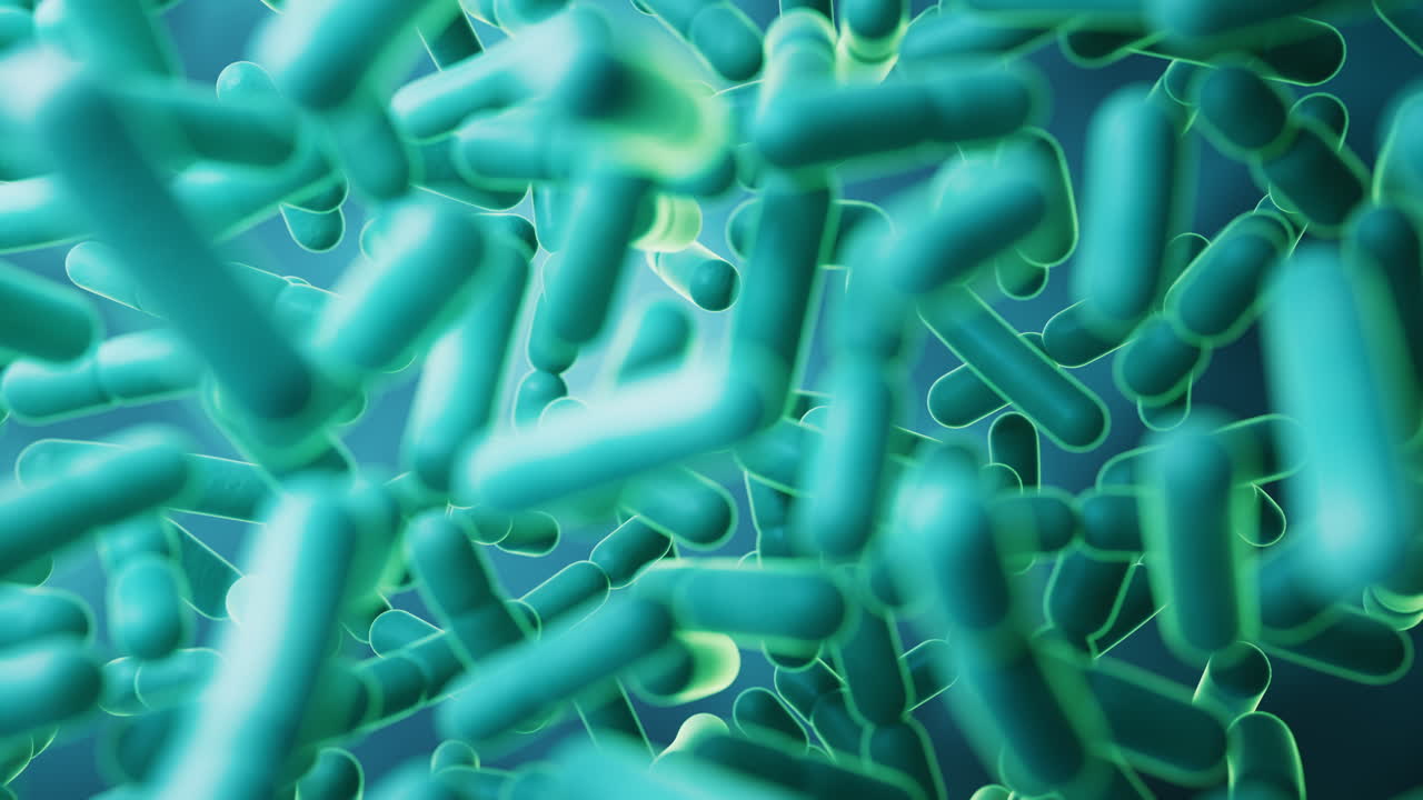 grandes grupos de gérmenes con fondo verde, renderización en 3d.