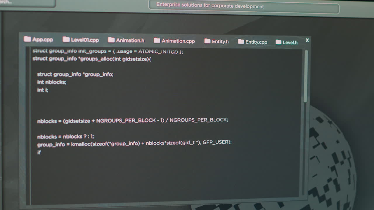 Monitor of software developer typing programming language and html script