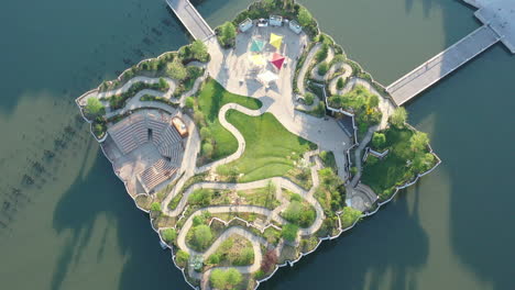 An-aerial-view-over-Manhattan's-Little-Island-public-green-space-on-a-sunny-morning