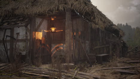 old abandoned rural wooden house in russian village in summer