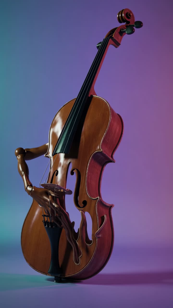 3D Rendered Cello with Artistic Hands