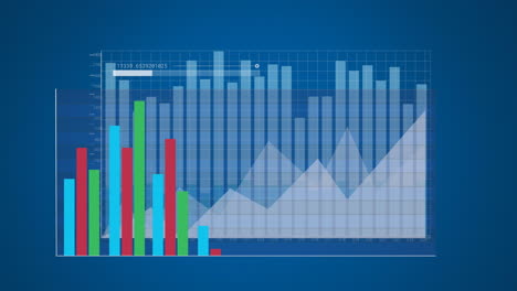 animación de múltiples gráficos y barra de carga con números cambiantes sobre fondo azul