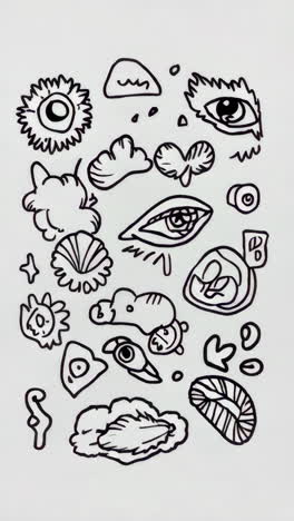 collection of black and white surreal doodle art