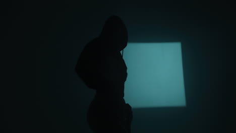 silhouette of a woman posing in dark studio