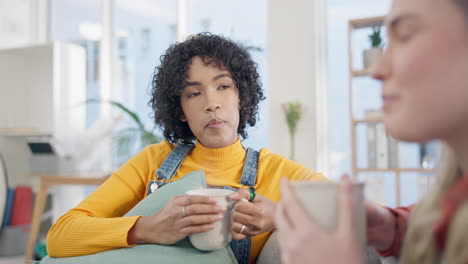 girl friends, coffee and chat on home