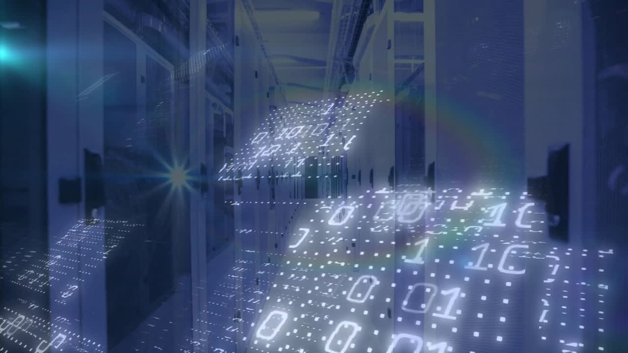 Animation of binary coding digital data processing over computer servers