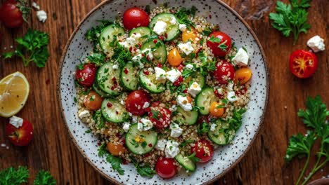 quinoa salade met tomaten, komkommer en feta