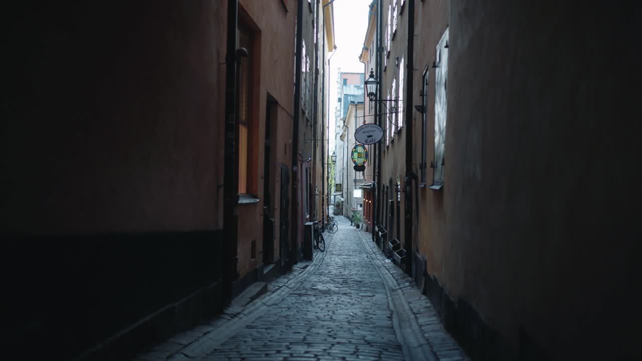 Cobblestone narrow street in Stockholm old town