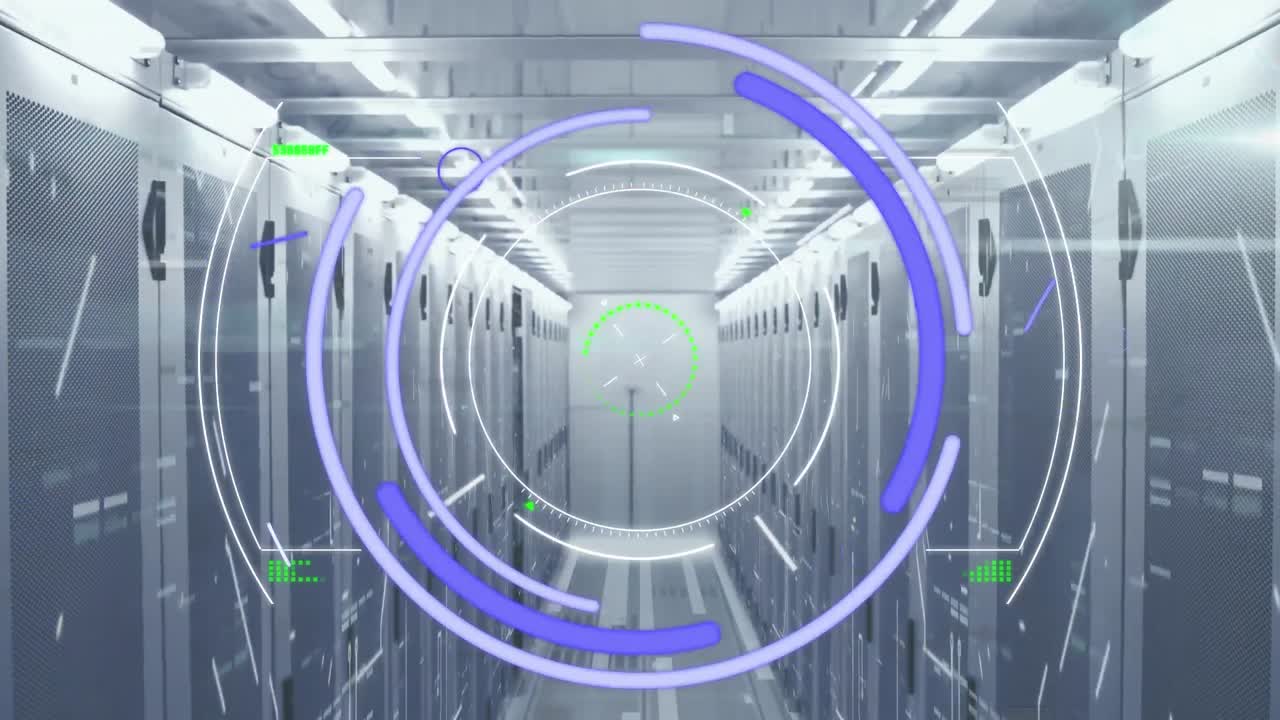 animación del escaneo del alcance y el procesamiento de datos a través de servidores informáticos