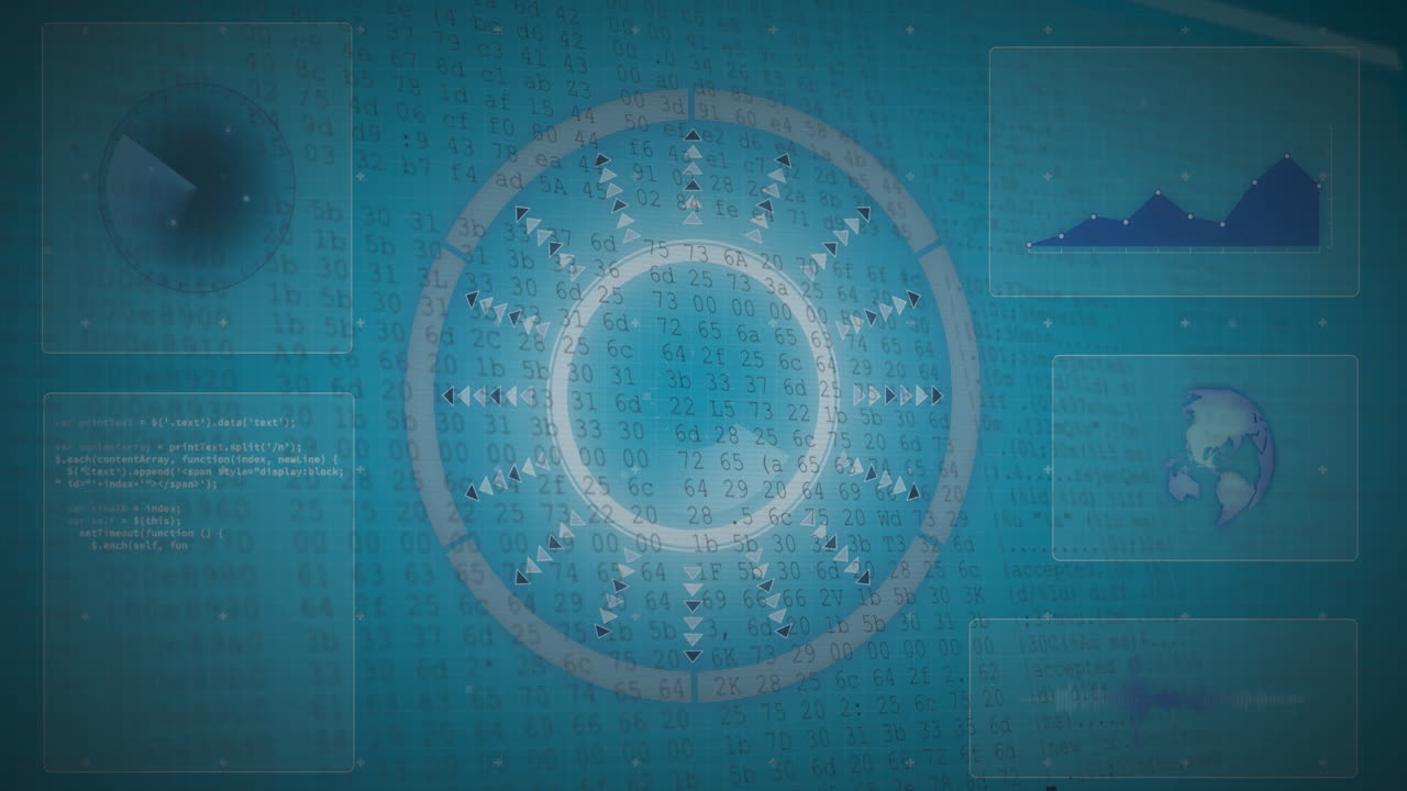 animación del procesamiento de datos en pantallas y escaneo de alcance