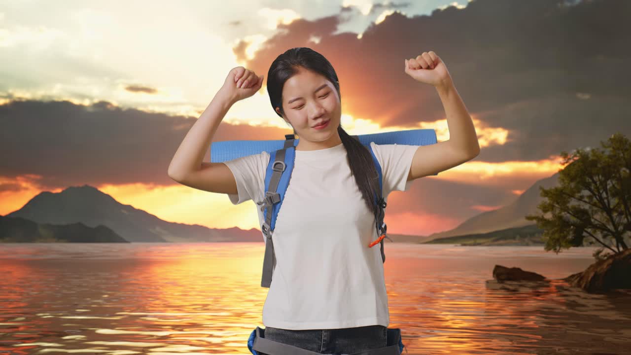 해가 지는 행복한 여행자