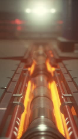 glowing orange metal tube in a futuristic machine