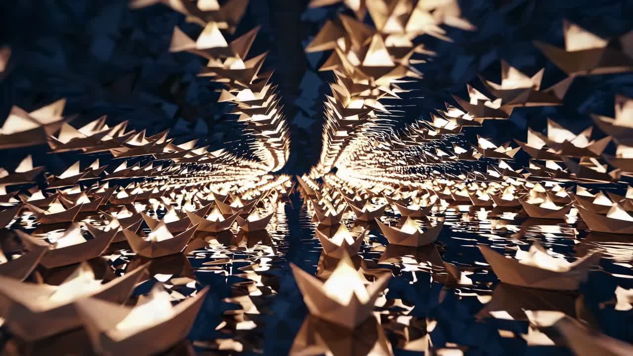 Abstract view of paper boats in surreal pattern