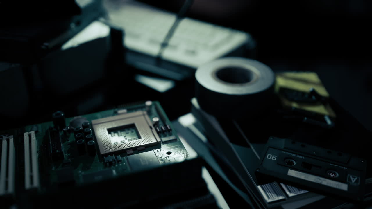 Close up view of a computer motherboard with various electronic components