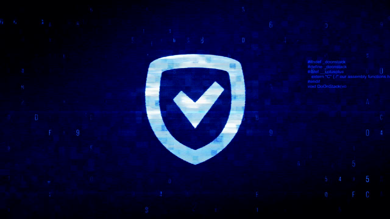símbolo de escudo de seguridad animación de error de ruido de píxeles digitales.