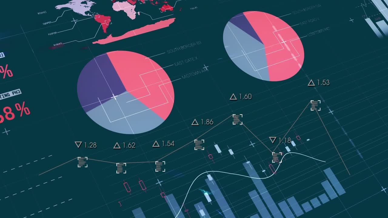 Animation of data processing over gray background