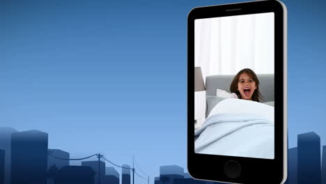 smartphone showing a family in the morning