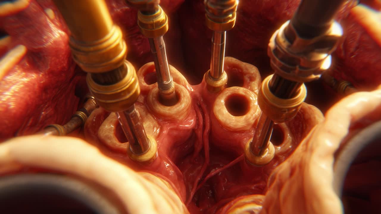 A Close-Up Exploration of Intricate Anatomy Featuring Tubes and Blood Vessels Highlighting the Complexity of Circulatory Systems in a Bio-Mechanical Environment