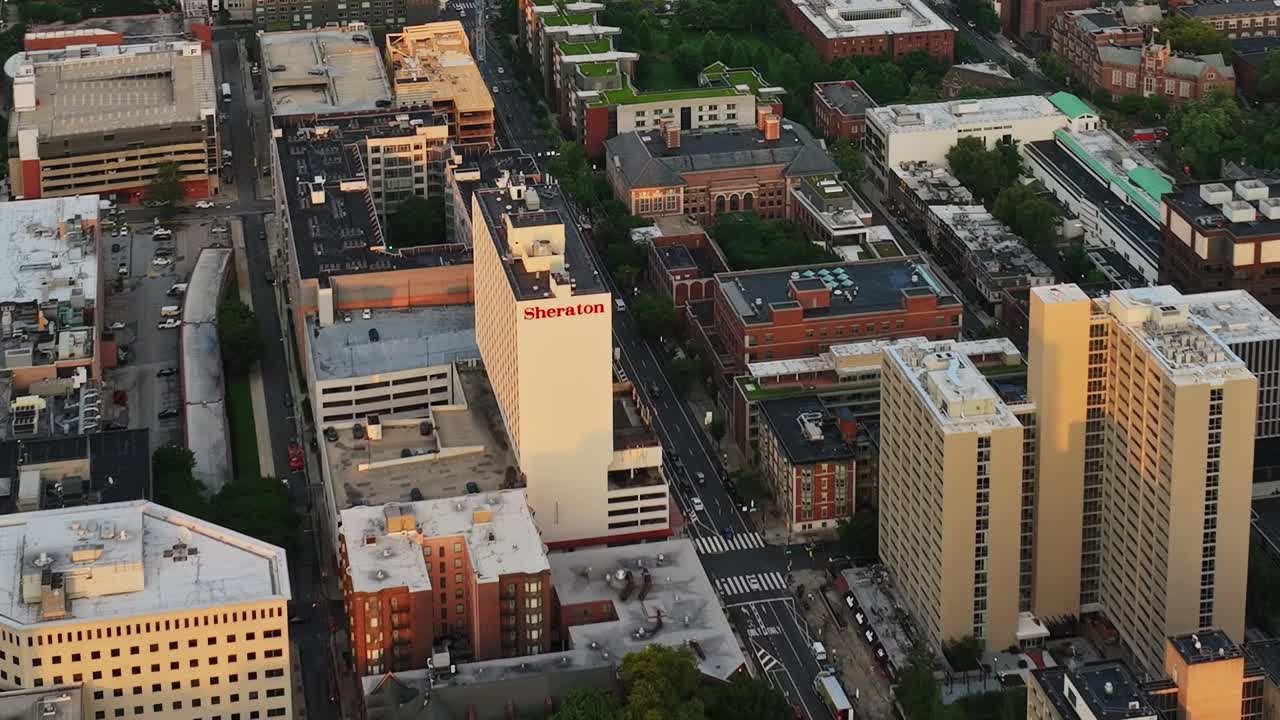 Urban landscape view of Philadelphia's city blocks and buildings