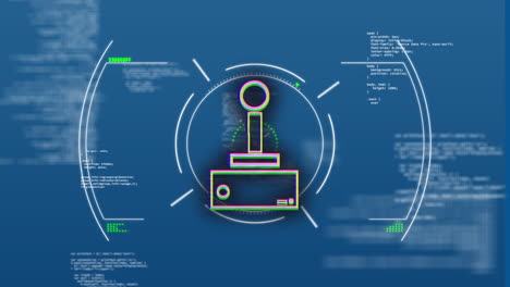 animación del icono del joystick retro con procesamiento de datos, hud en la interfaz digital