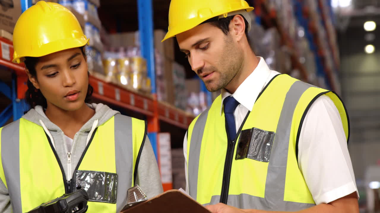 trabajador de almacén usando su tableta