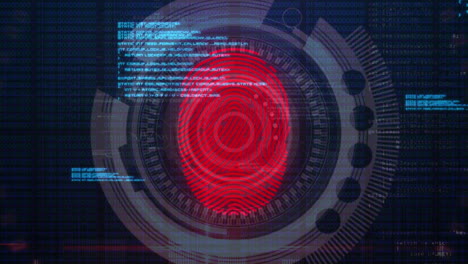 escáner de huellas dactilares y procesamiento de datos contra un fondo azul