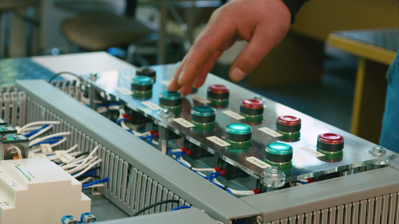 presionando botones verdes y rojos en un controlador