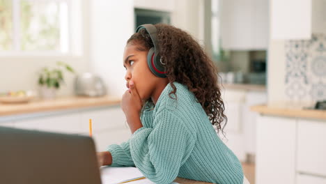 Thinking,-headphones-and-girl-or-child-learning