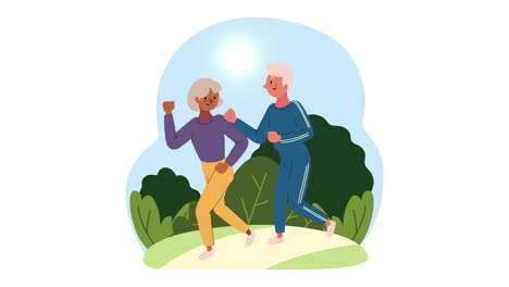 old persons couple practicing exercise animation