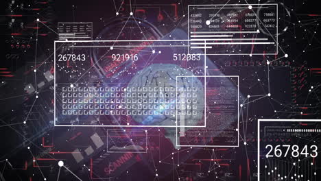animación del cerebro, procesamiento de datos digitales y candado en fondo oscuro
