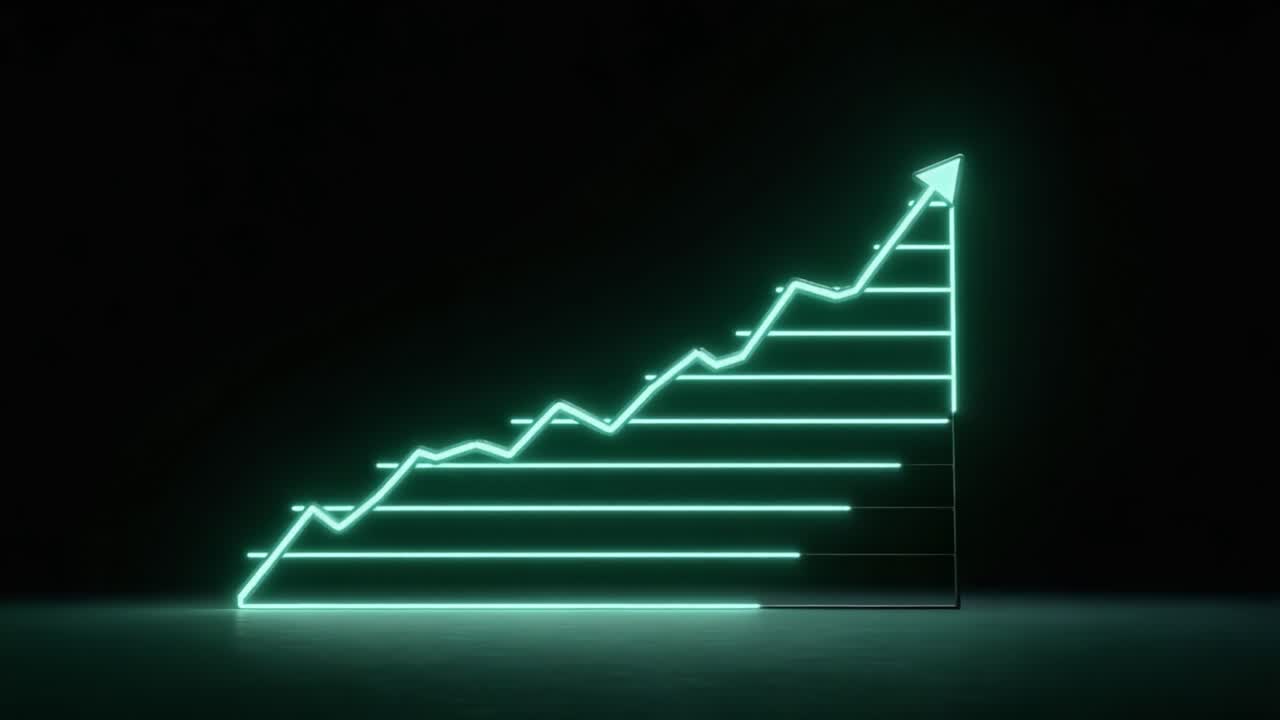 Dynamic Growth Representation: A Series of Ascending Graph Lines Signifying Progress, Success, and Positive Trends in Data Over Time Showcased Against a Dark Background