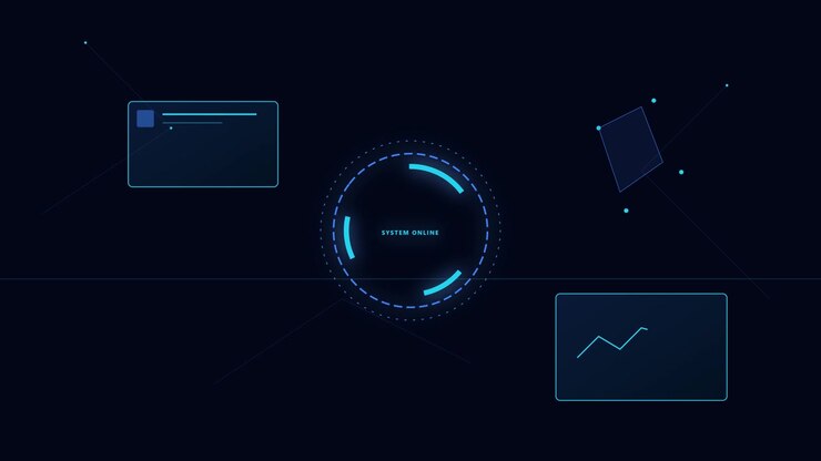 Interfaccia Digitale Futuristica con Elementi HUD di Sistema Online