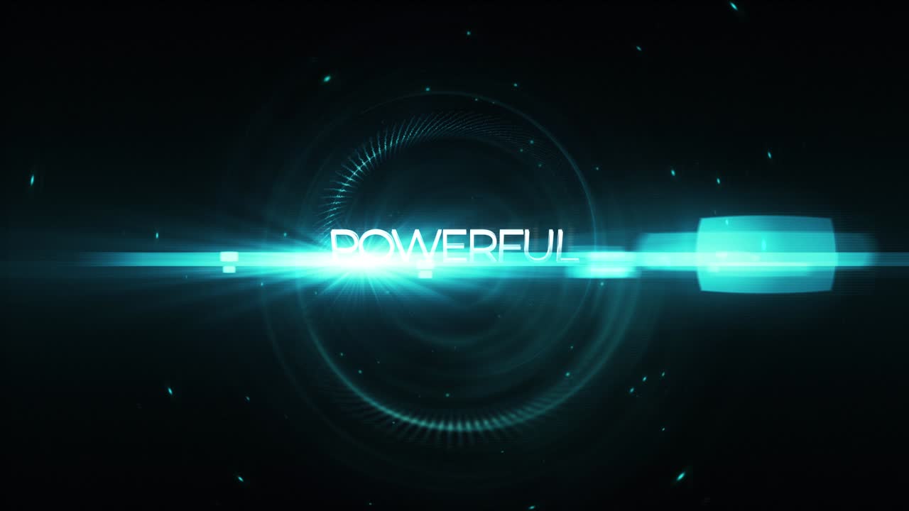 Futuristisk animeret tekstintro med blå lyseffekter.