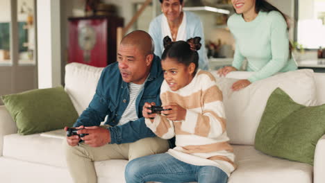 Family,-tv-gaming-and-father-with-girl