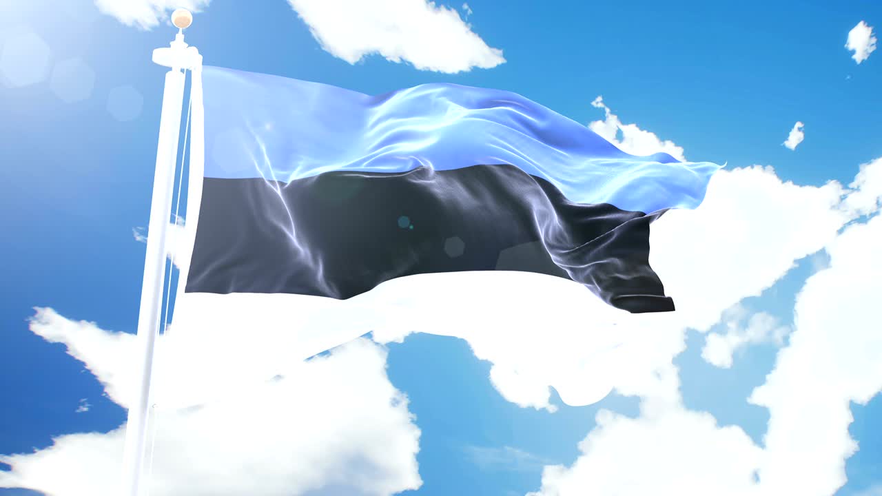 에스토니아의 현실적인 발이 타임 스 구름 배경에 흔들리고, 세부적인 직물 텍스처와 함께 4k 해상도의 완벽한 루프입니다.