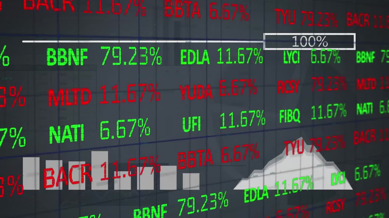 회색 배경에 대한 통계 및 증권 시장 데이터 처리의 애니메이션