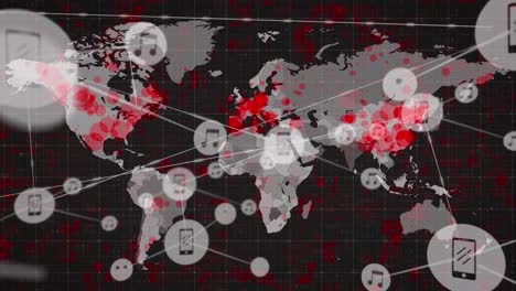 animation of network of connections over world map on black bacground