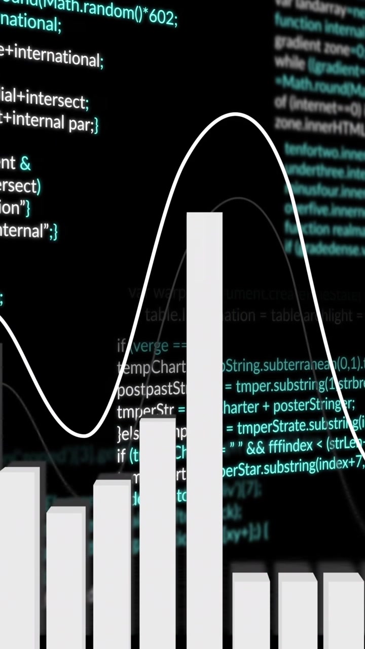 Animación del procesamiento de datos financieros sobre fondo negro