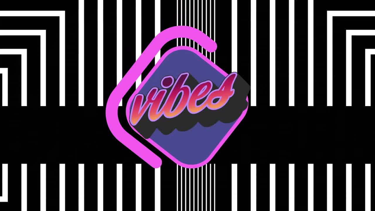 animación digital de vibraciones banner de texto sobre líneas abstractas diseño de patrón sobre fondo negro