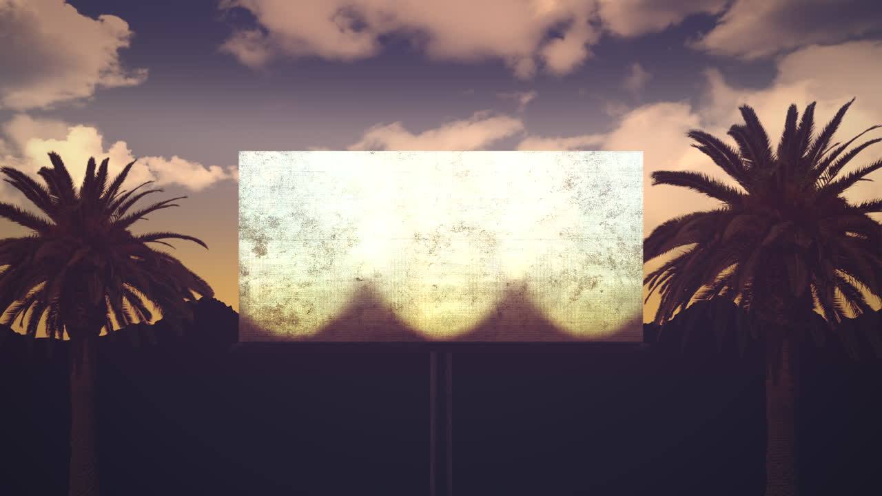 열대 야자수와 광고판이 있는 여름 풍경