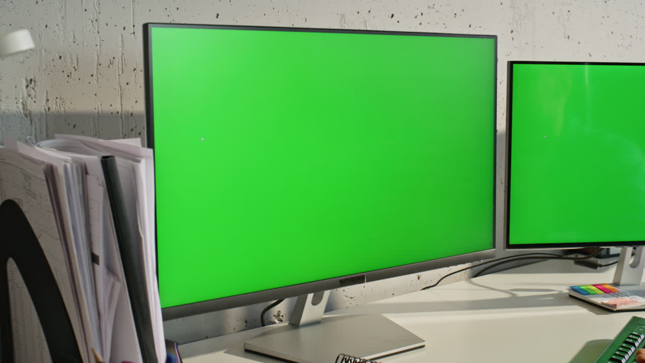 Happy entrepreneur gesturing mockup computer office closeup. Businessman talking