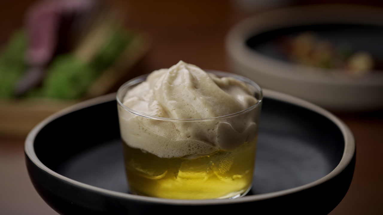 Close-up of a dessert cocktail with foam